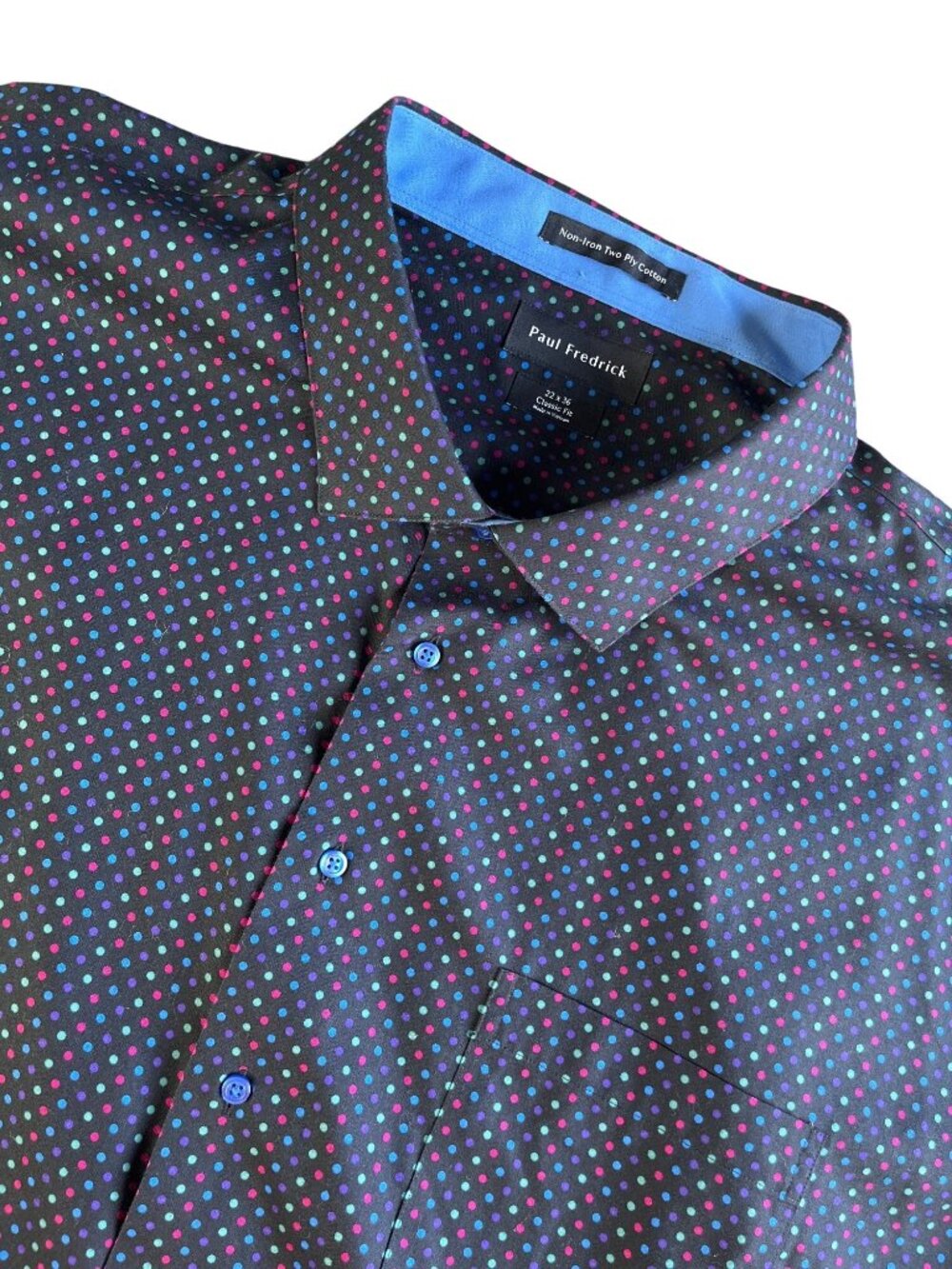Paul Fredrick Mens Non-Iron Two Ply Cotton Classic Fit Shirt Polka Dot 22x36